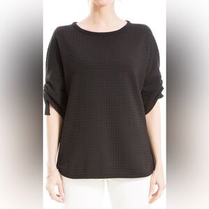 Max Studio Black Waffle Textured Ruched Pullover Top
